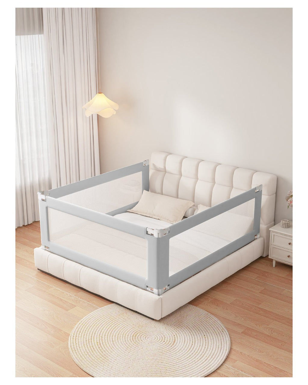 Born Light adjustable baby bed rail with panda embroidery, 210D Oxford fabric and mesh panel