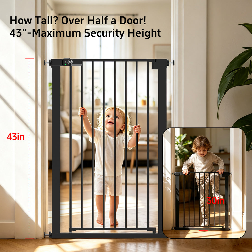 Born Light 43" extra tall baby safety gate, black, 29.7–49" adjustable width — view 2