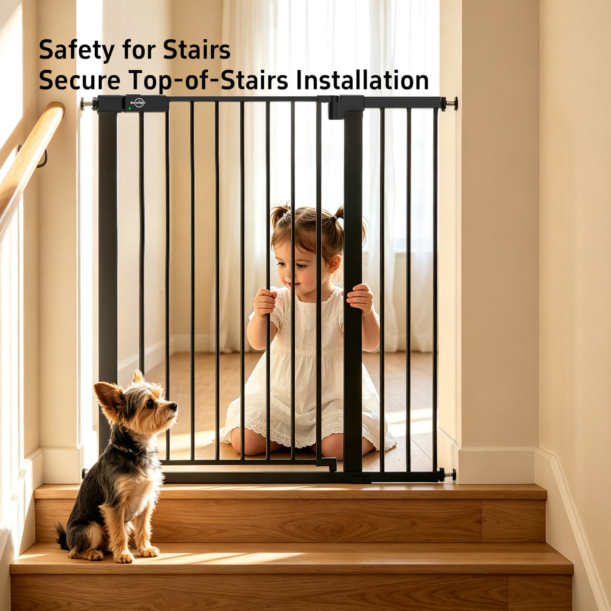 Born Light 43" extra tall baby safety gate, black, 29.7–49" adjustable width — view 4