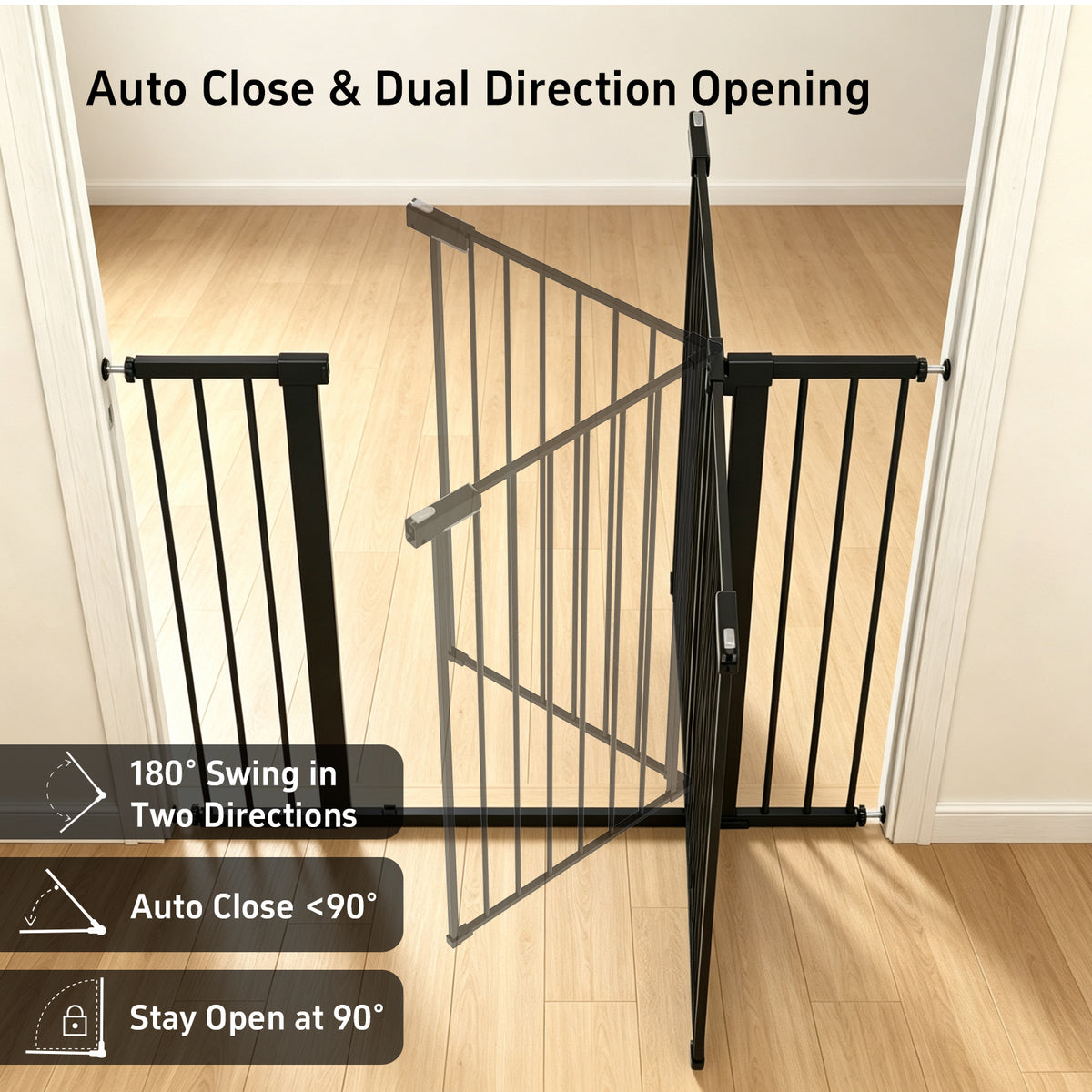 Born Light 43" extra tall baby safety gate, black, 29.7–49" adjustable width — view 5