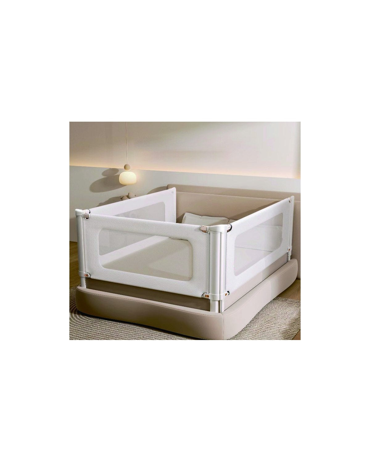 Born Light adjustable baby bed rail with dog embroidery, powder-coated steel frame