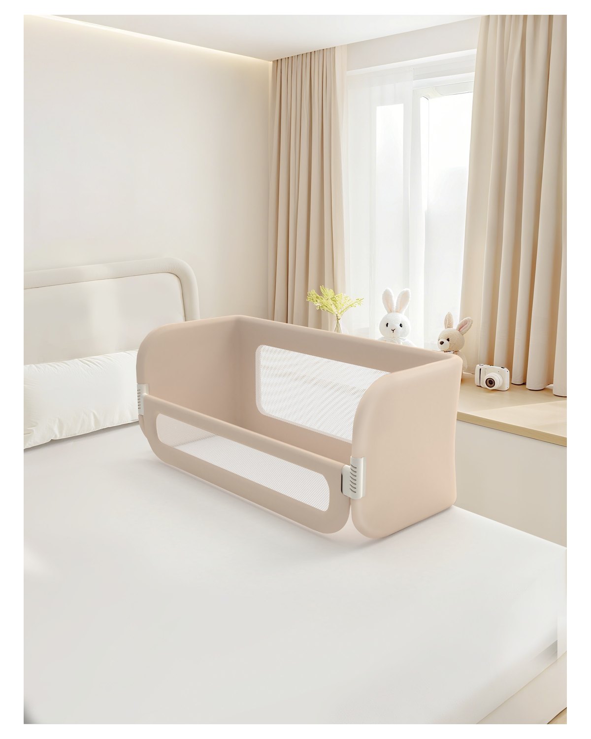 Born Light adjustable baby bed rail with star embroidery, fits mattresses 1.2m to 2.2m
